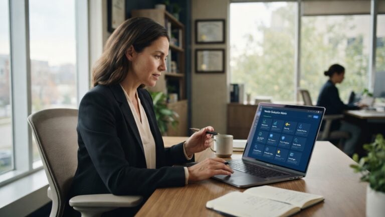 Professional firm partner reviewing a vendor proposal for AI visibility services with a list of evaluation questions about measurement, promises, ownership, and reporting.